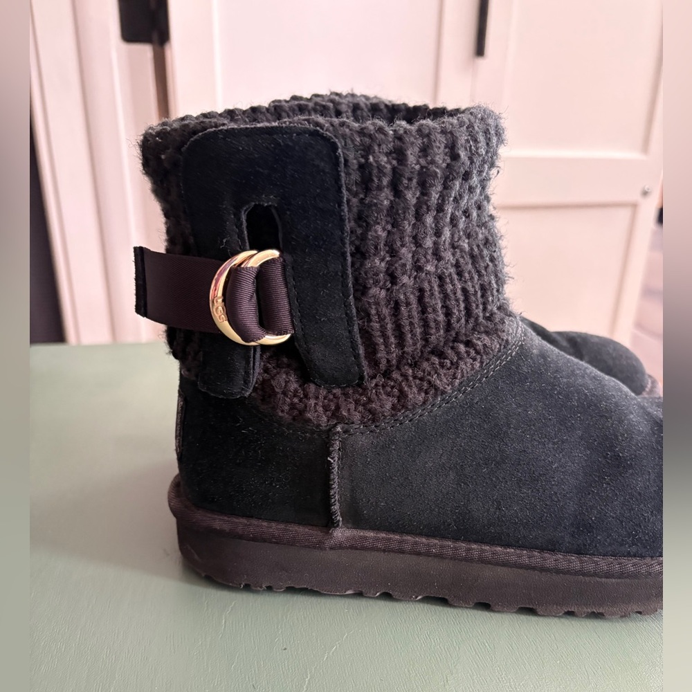 UGG Black Suede Boots with Knit Cuff
